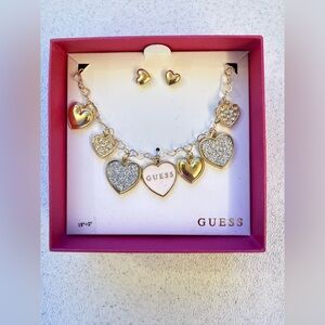 GUESS Gold and Silver Heart Charm Necklace